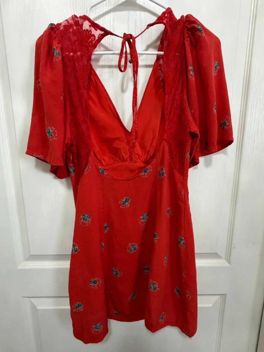 Free People Mockingbird Open Back Mini Dress Red Floral - Picture 10 of 16